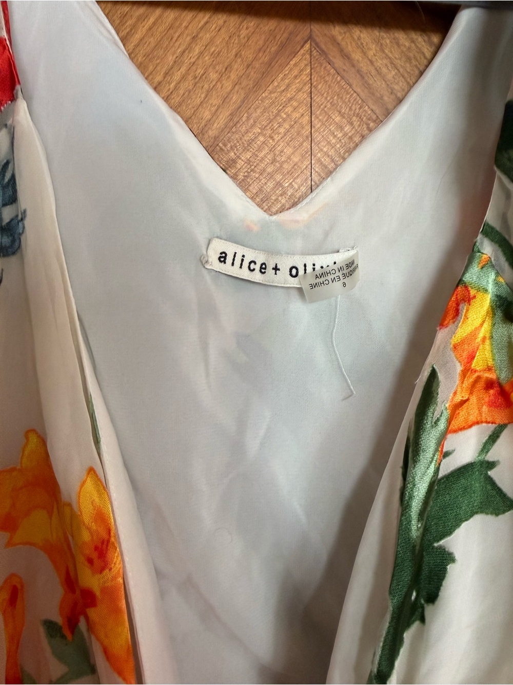 Alice + Olivia Floral Wrap Top in Cream, Red, Yellow, Green - Picture 6 of 10